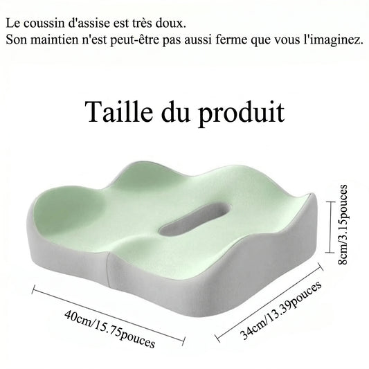 Image descriptive des dimensions du coussin pour coccyx vert