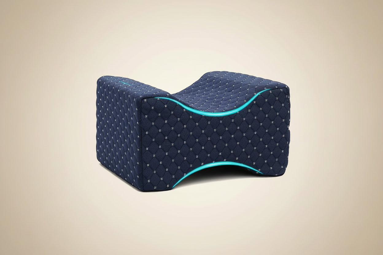 Image produit d'un coussin genoux ergonomique bleu sur fond blanc