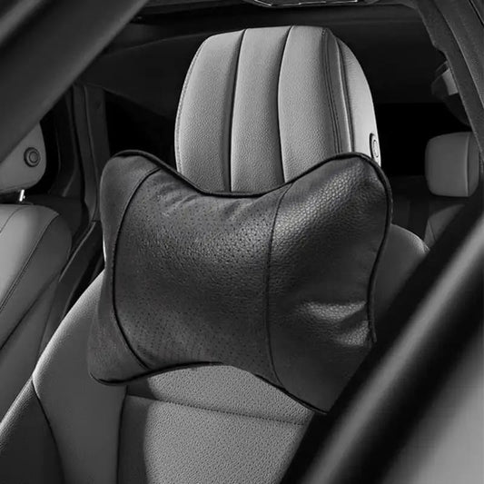 Coussin repose-tête ergonomique en cuir noir perforé pour siège de voiture