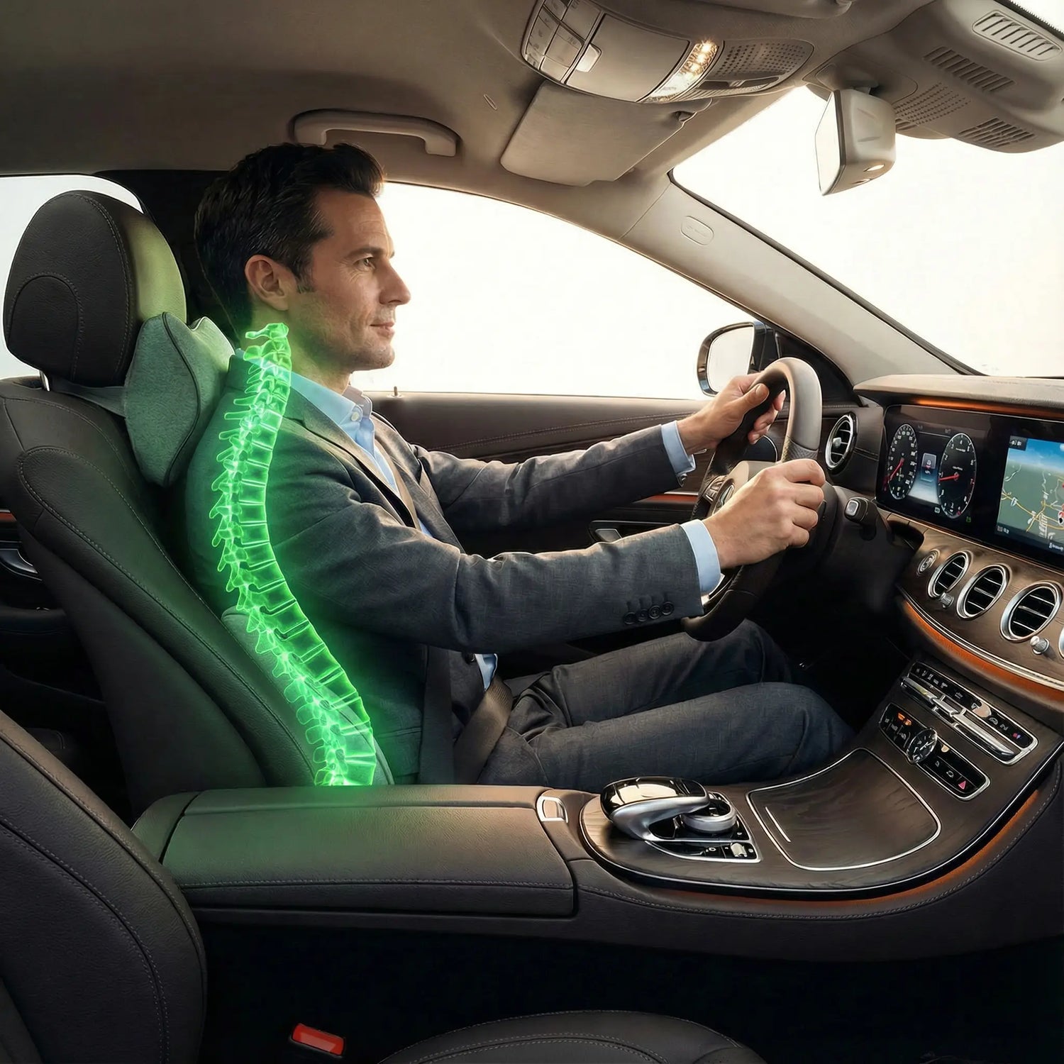 l'image d'un homme posture correcte coussins cervical lombaire dans sa voiture