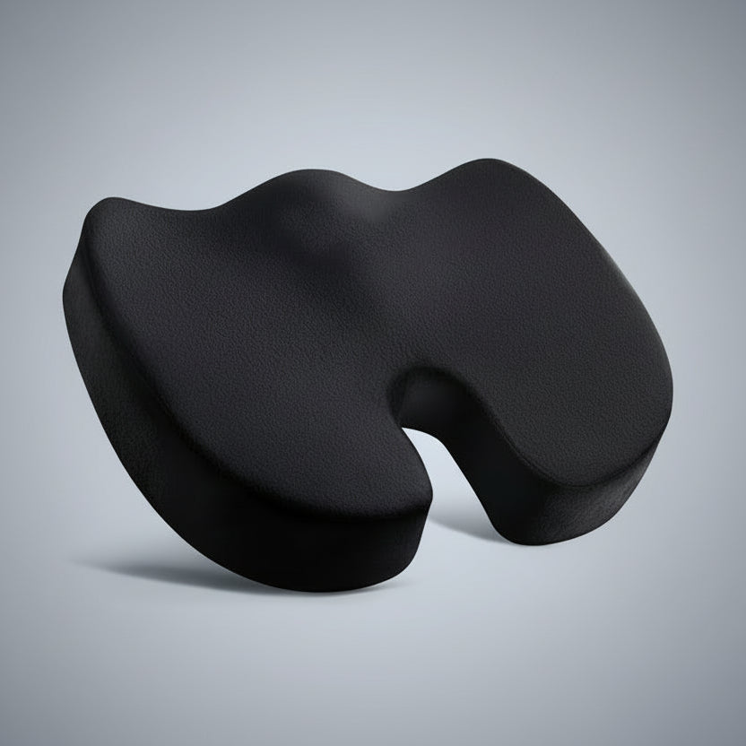 Image produit du coussin pour coccyx à mémoire de forme noir sur fond blanc