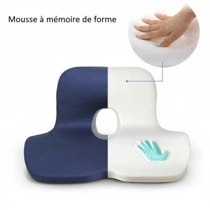 Image de la mousse à mémoire de forme utilisée sur ce coussin en L pour soutien lombaire et coccyx