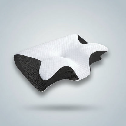 Image produit de l'oreiller ergonomique cervical Noir et blanc avec arrière plan gris