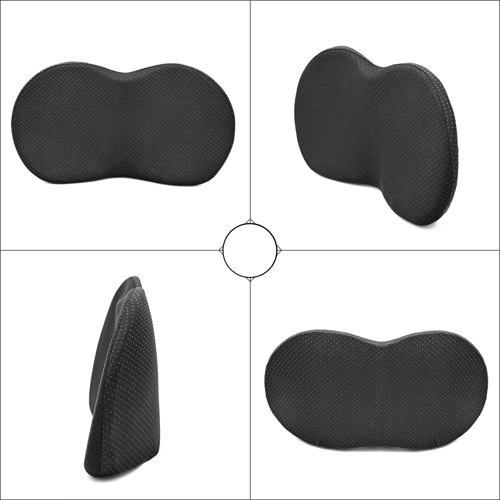 Gros plan sur la maille respirante d'un coussin de voiture noir avec indication 'Housse lavable' pour un nettoyage facile et un confort thermique optimal.