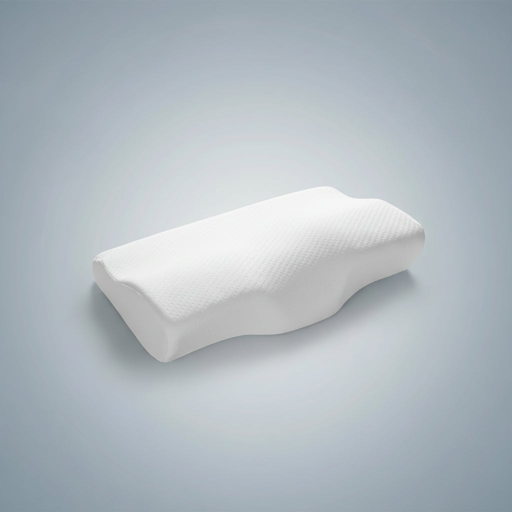 Schéma comparatif des dimensions de l'oreiller cervical : Grande Taille de 60x34 cm avec hauteurs de 6,5 à 11 cm, et Petite Taille de 50x30 cm avec hauteurs de 5,5 à 10 cm