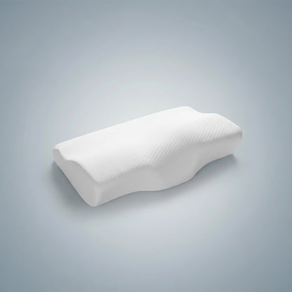 Schéma comparatif des dimensions de l'oreiller cervical : Grande Taille de 60x34 cm avec hauteurs de 6,5 à 11 cm, et Petite Taille de 50x30 cm avec hauteurs de 5,5 à 10 cm